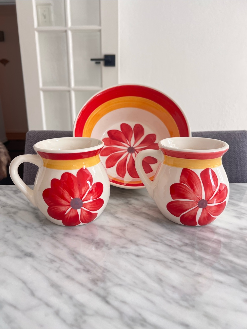 Mexico Hand Painted  Ceramic Floral Mug and Bowl Set